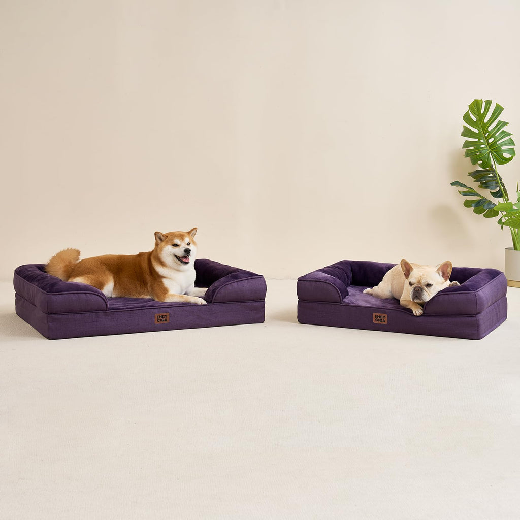 EHEYCIGA Orthopedic XL Dog Bed – Waterproof Memory Foam with Bolsters | Purple