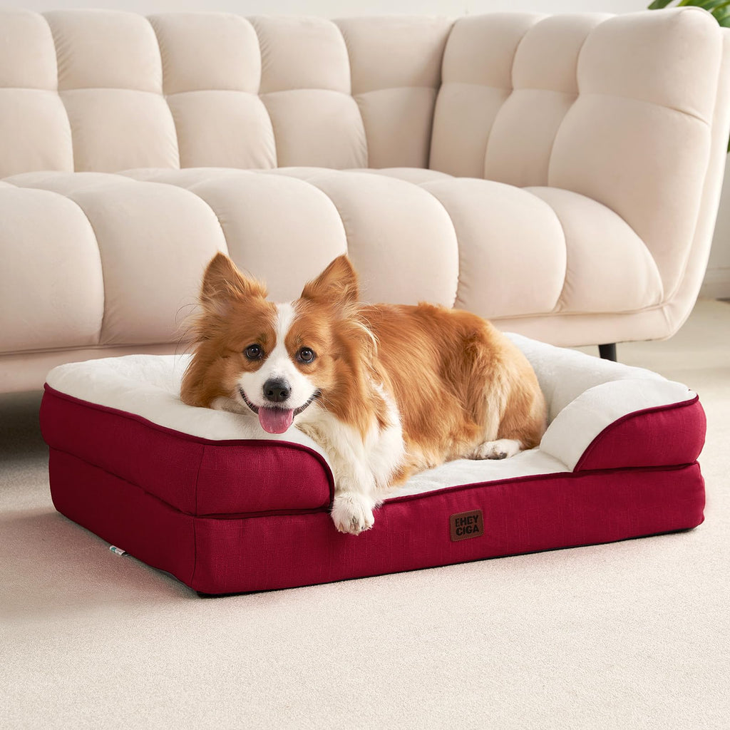 EHEYCIGA Orthopedic Large Dog Bed – Waterproof Memory Foam with Sides and Washable Cover | Red
