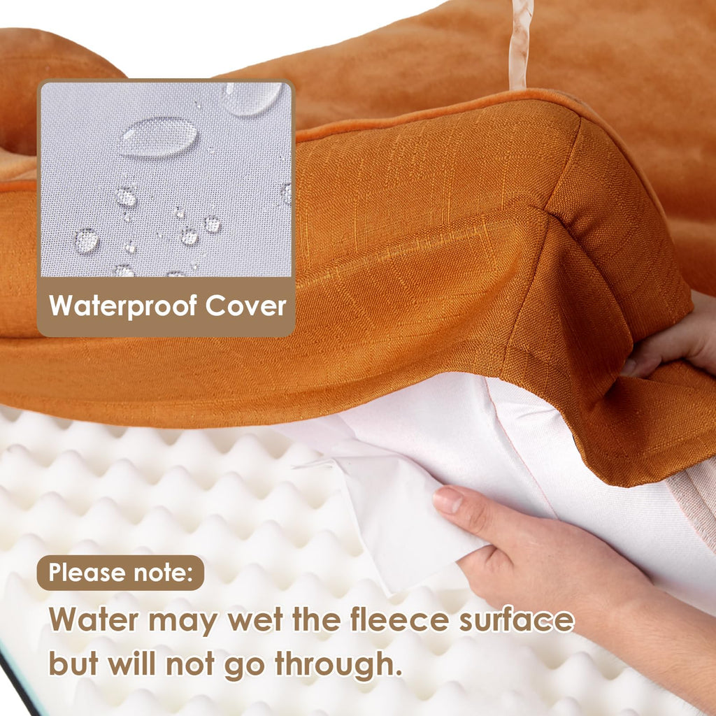 EHEYCIGA Orthopedic Large Dog Bed — Waterproof Memory Foam, Bolsters, Non-Slip (Pumpkin Orange)