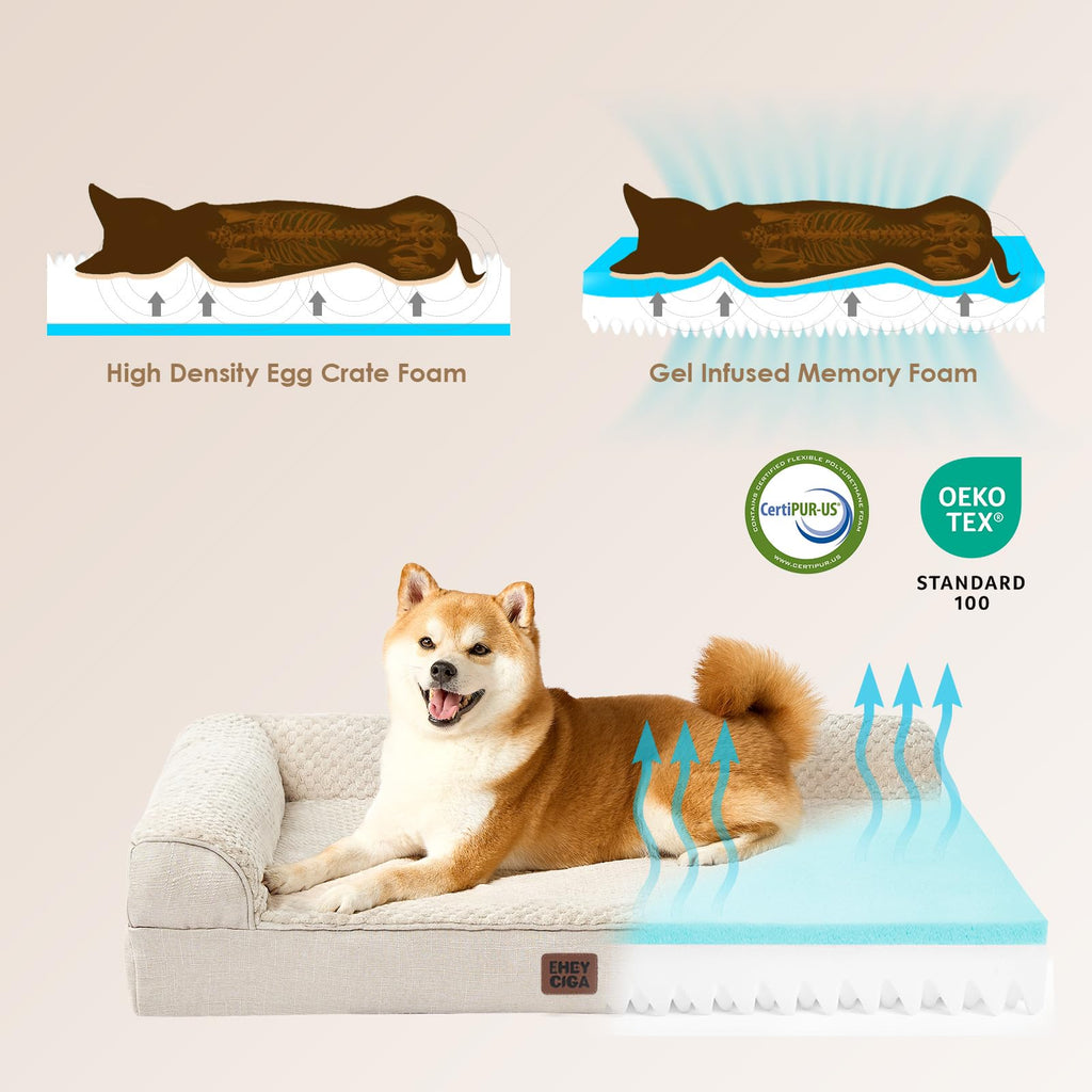 EHEYCIGA Memory Foam Dog Bed for Large Dogs | Orthopedic Crate Bed with Waterproof Liner