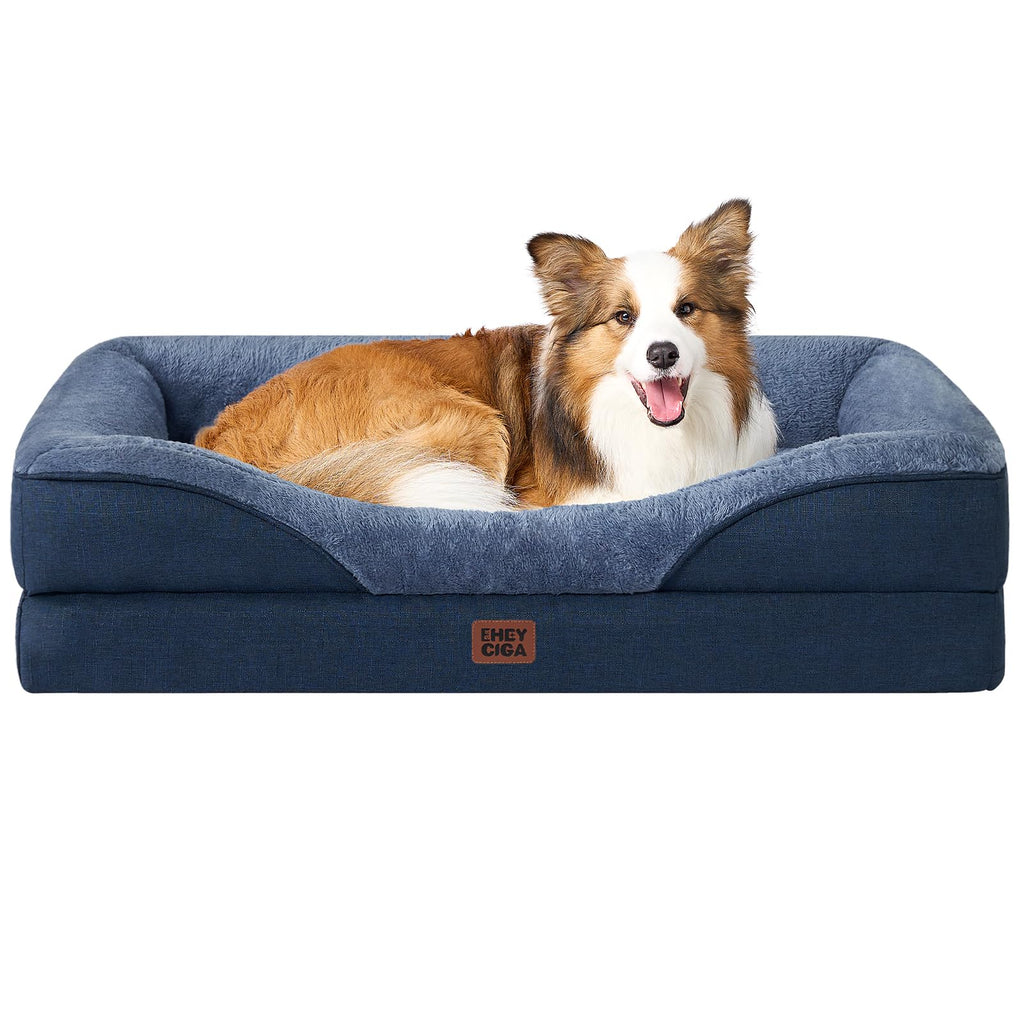 EHEYCIGA Memory Foam Large Dog Bed — Orthopedic Sofa with Waterproof Top, Navy (36x27x7)