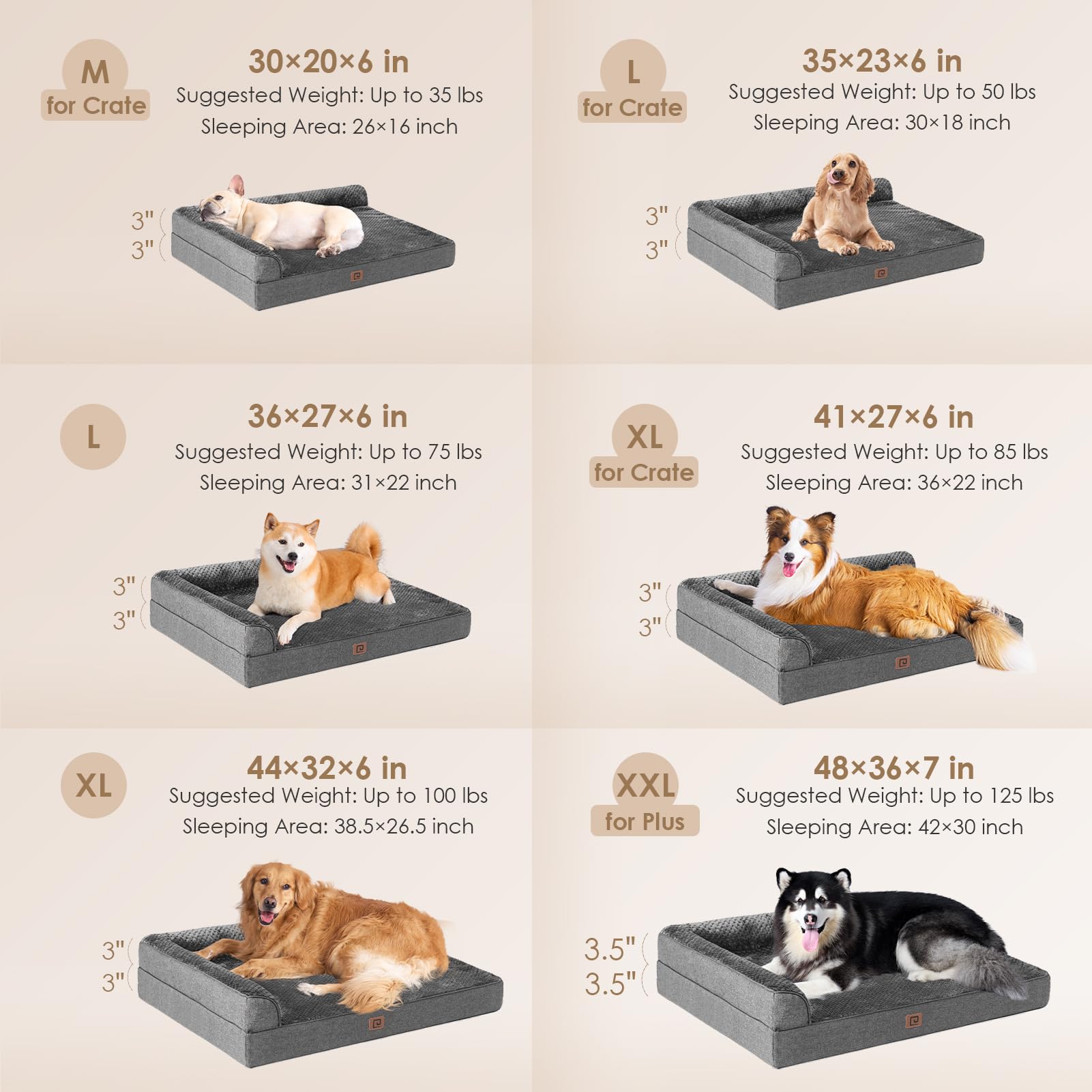 EHEYCIGA Memory Foam Dog Bed – Orthopedic, Waterproof, Non-Slip, 30x20x6 in (Dark Grey)