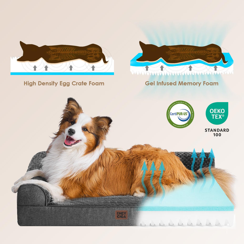 EHEYCIGA Memory Foam Dog Bed – Orthopedic, Waterproof, Non-Slip, 30x20x6 in (Dark Grey)