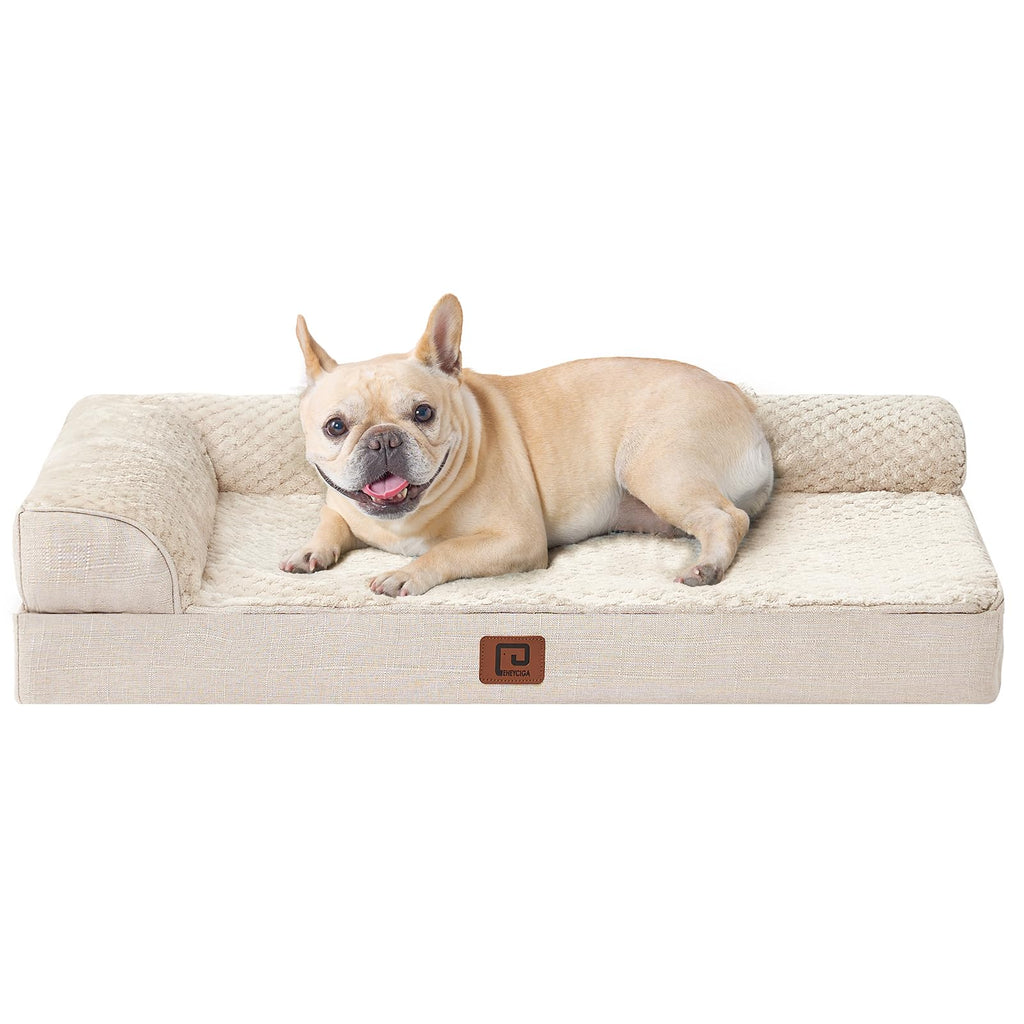EHEYCIGA Memory Foam Dog Bed – Orthopedic, Waterproof, Removable Cover, 30x20x6 in Beige