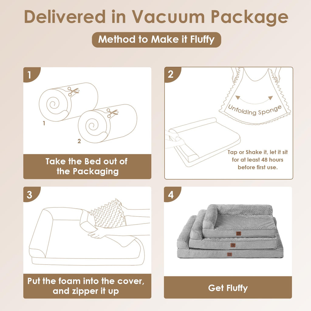 EHEYCIGA Memory Foam Dog Bed XXL | Orthopedic, Waterproof, Washable Cover – 48x36x7 in Grey