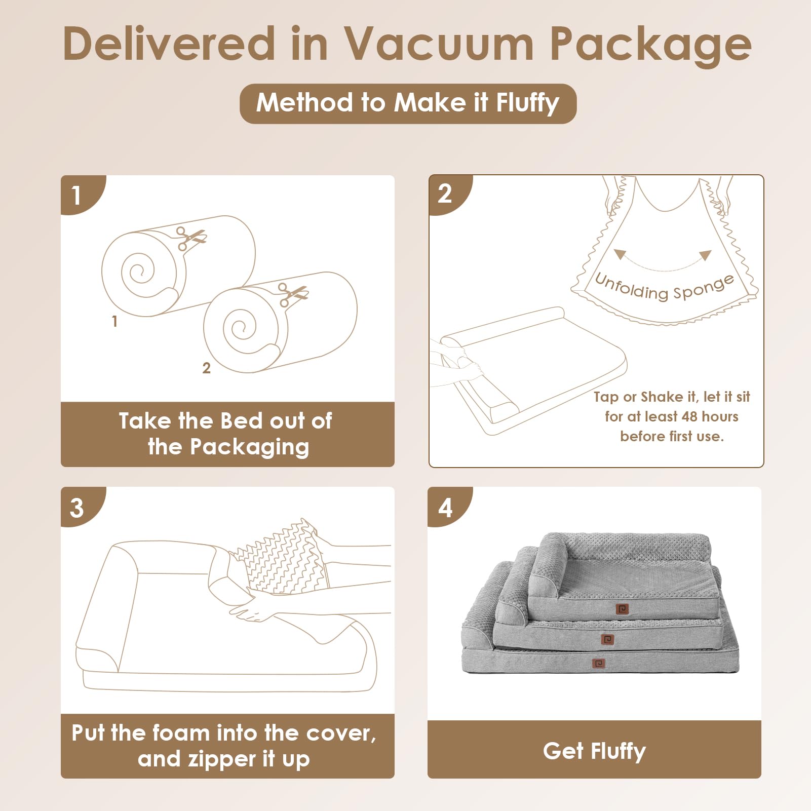 EHEYCIGA Memory Foam Dog Bed XXL | Orthopedic, Waterproof, Washable Cover – 48x36x7 in Grey