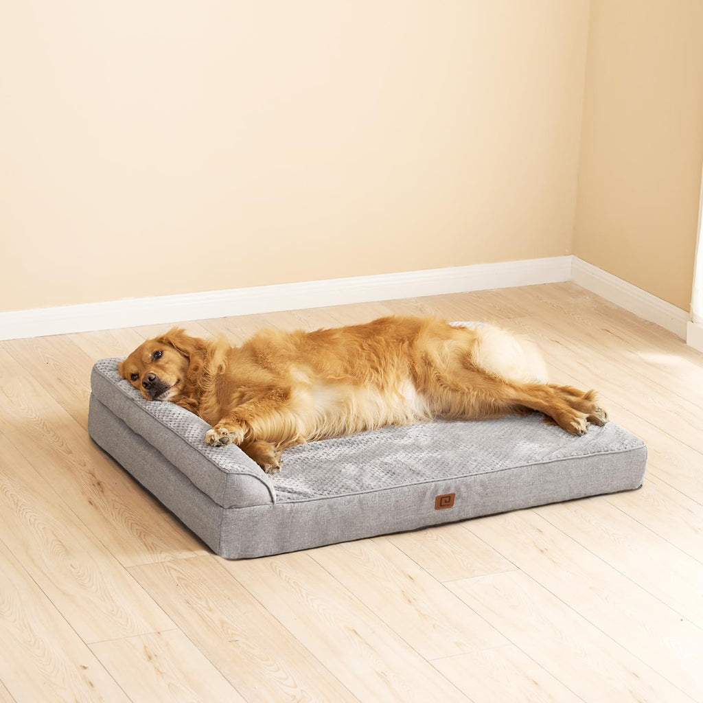 EHEYCIGA Memory Foam Dog Bed XXL | Orthopedic, Waterproof, Washable Cover – 48x36x7 in Grey