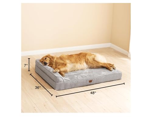 EHEYCIGA Memory Foam Dog Bed XXL | Orthopedic, Waterproof, Washable Cover – 48x36x7 in Grey
