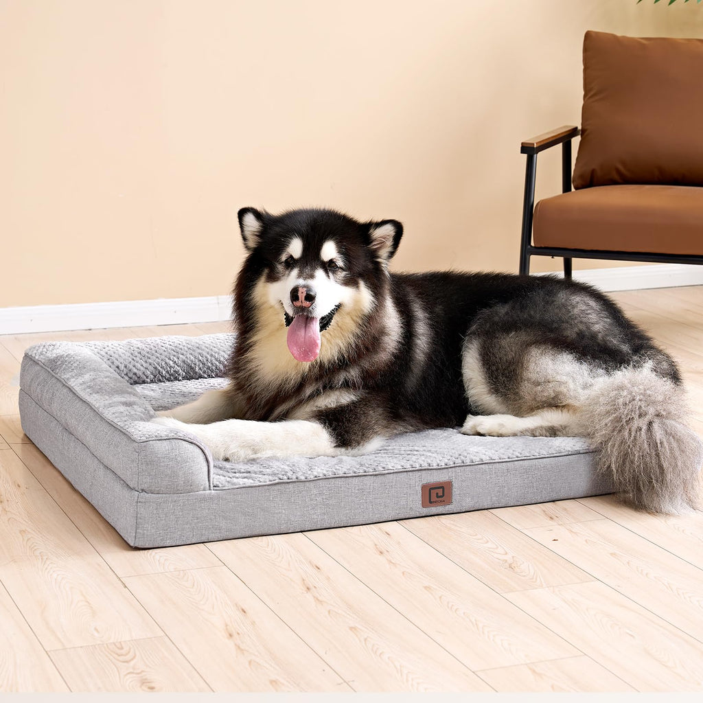 EHEYCIGA Memory Foam Dog Bed XXL | Orthopedic, Waterproof, Washable Cover – 48x36x7 in Grey