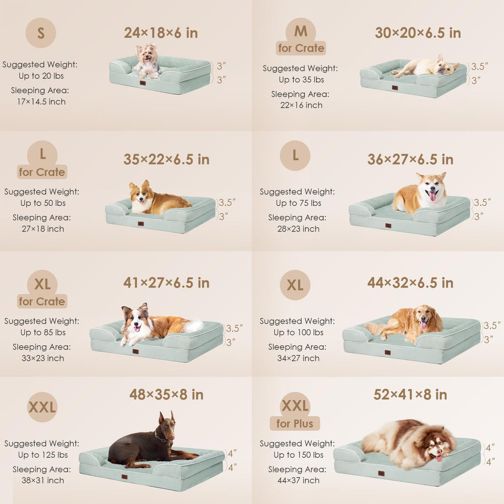 EHEYCIGA Orthopedic Dog Bed for Medium Dogs — Waterproof Memory Foam, Sage Green, 30L x 20W x 6.5H