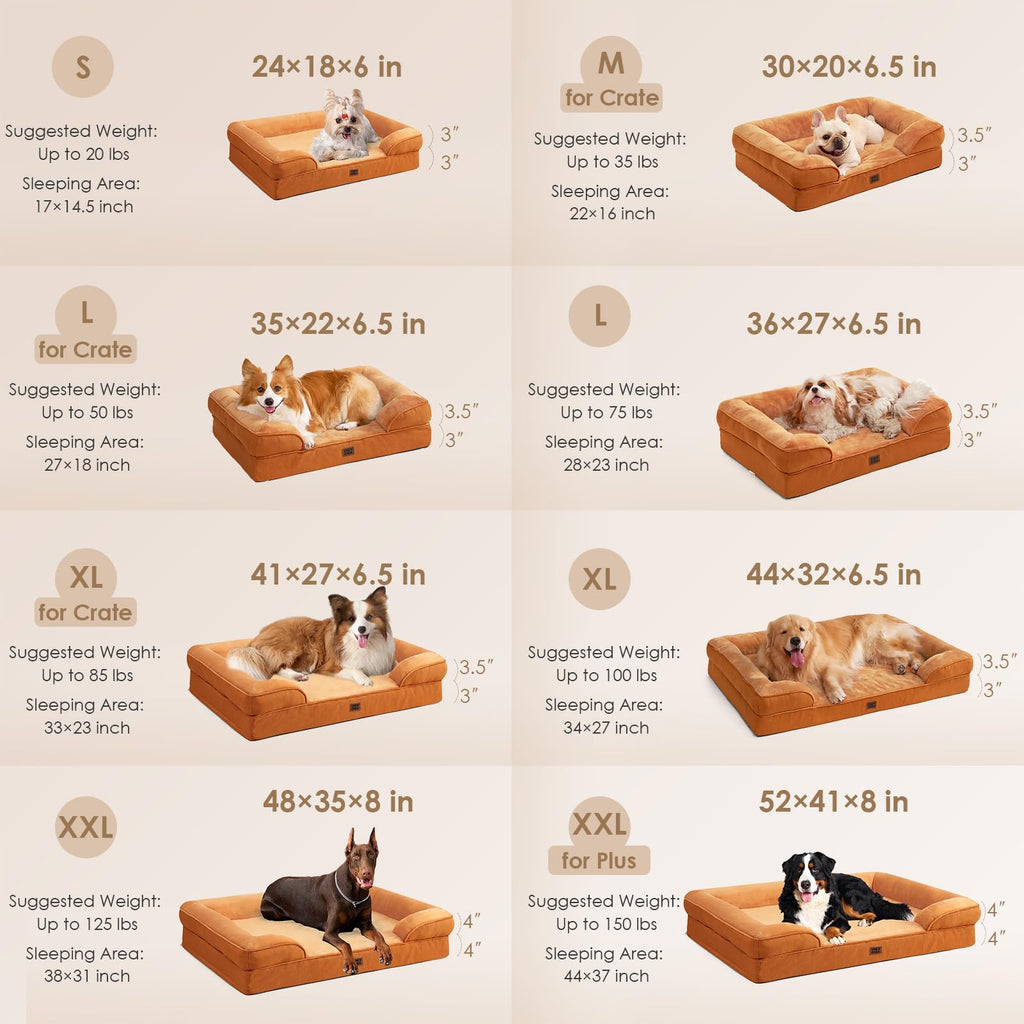 EHEYCIGA Orthopedic Large Dog Bed — Waterproof Memory Foam, Bolsters, Non-Slip (Pumpkin Orange)