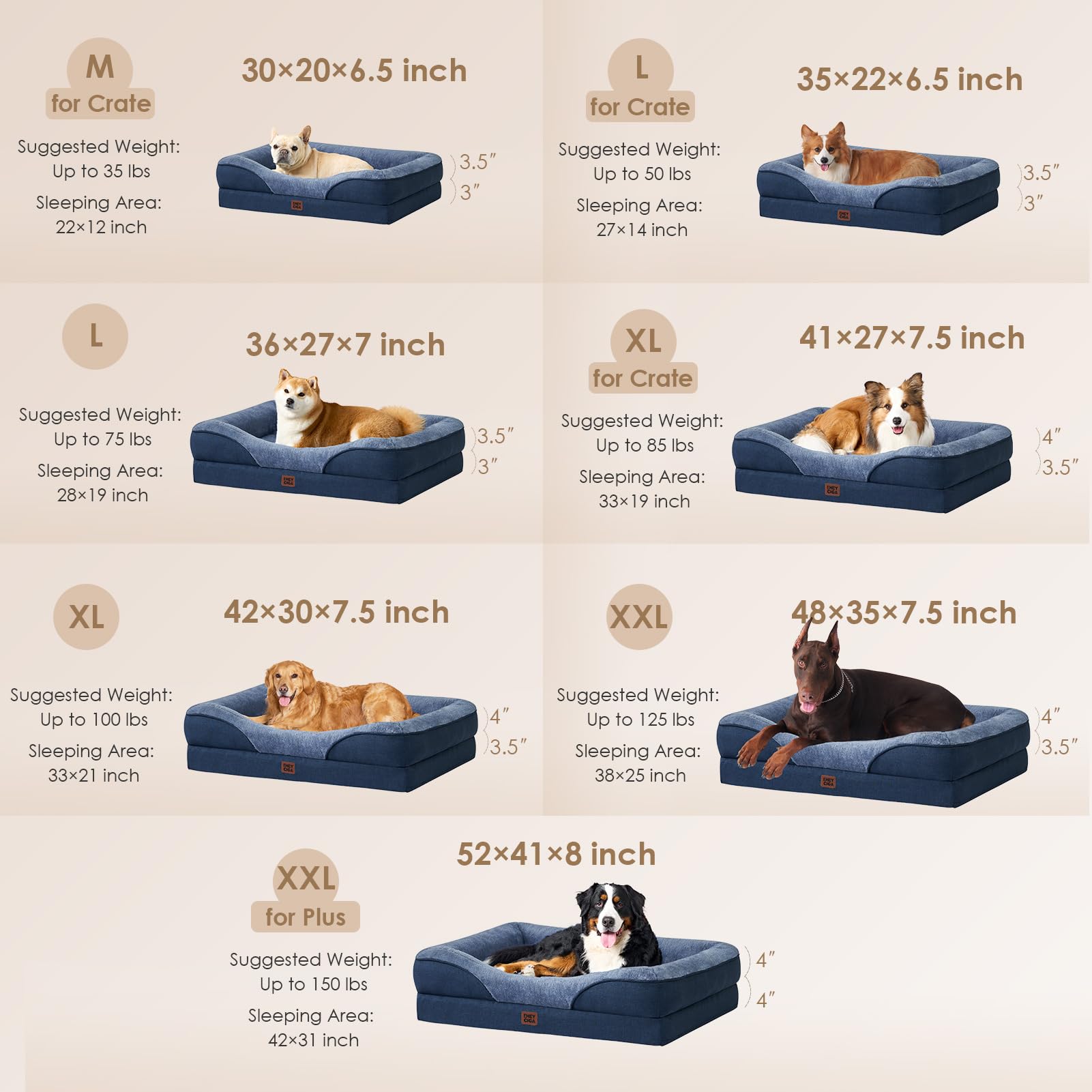 EHEYCIGA Memory Foam Large Dog Bed — Orthopedic Sofa with Waterproof Top, Navy (36x27x7)