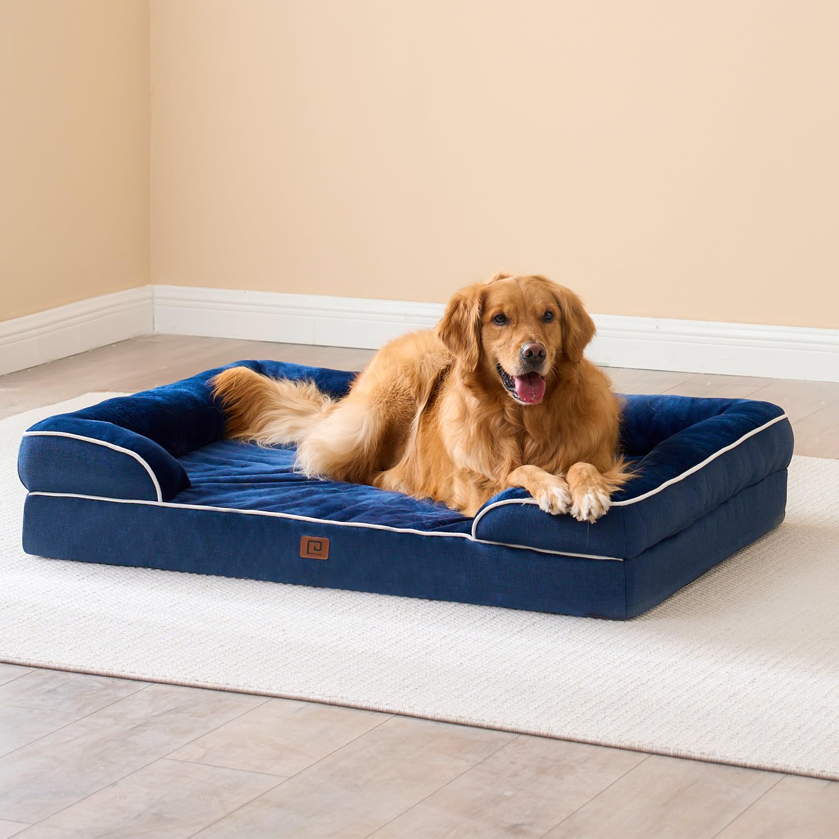 EHEYCIGA Orthopedic Large Dog Bed – Waterproof Memory Foam with 3-Sided Bolsters, Navy
