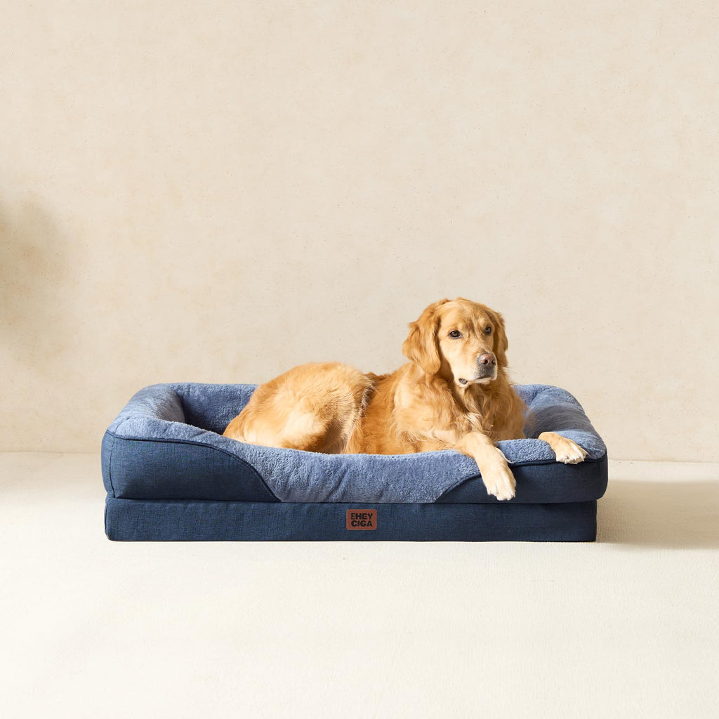 EHEYCIGA Memory Foam Large Dog Bed — Orthopedic Sofa with Waterproof Top, Navy (36x27x7)