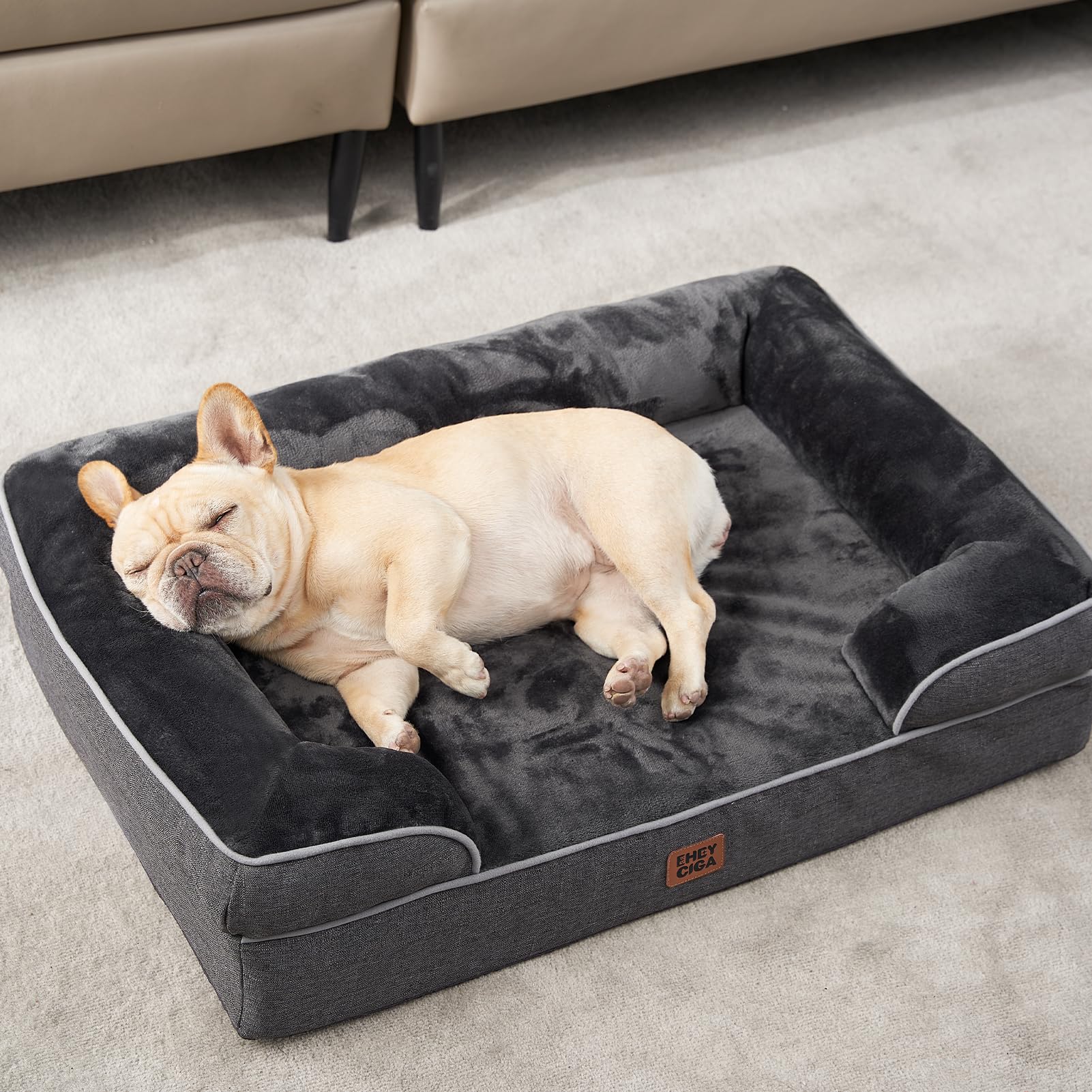 EHEYCIGA Orthopedic Dog Bed for Large Dogs | Waterproof Memory Foam & Bolsters