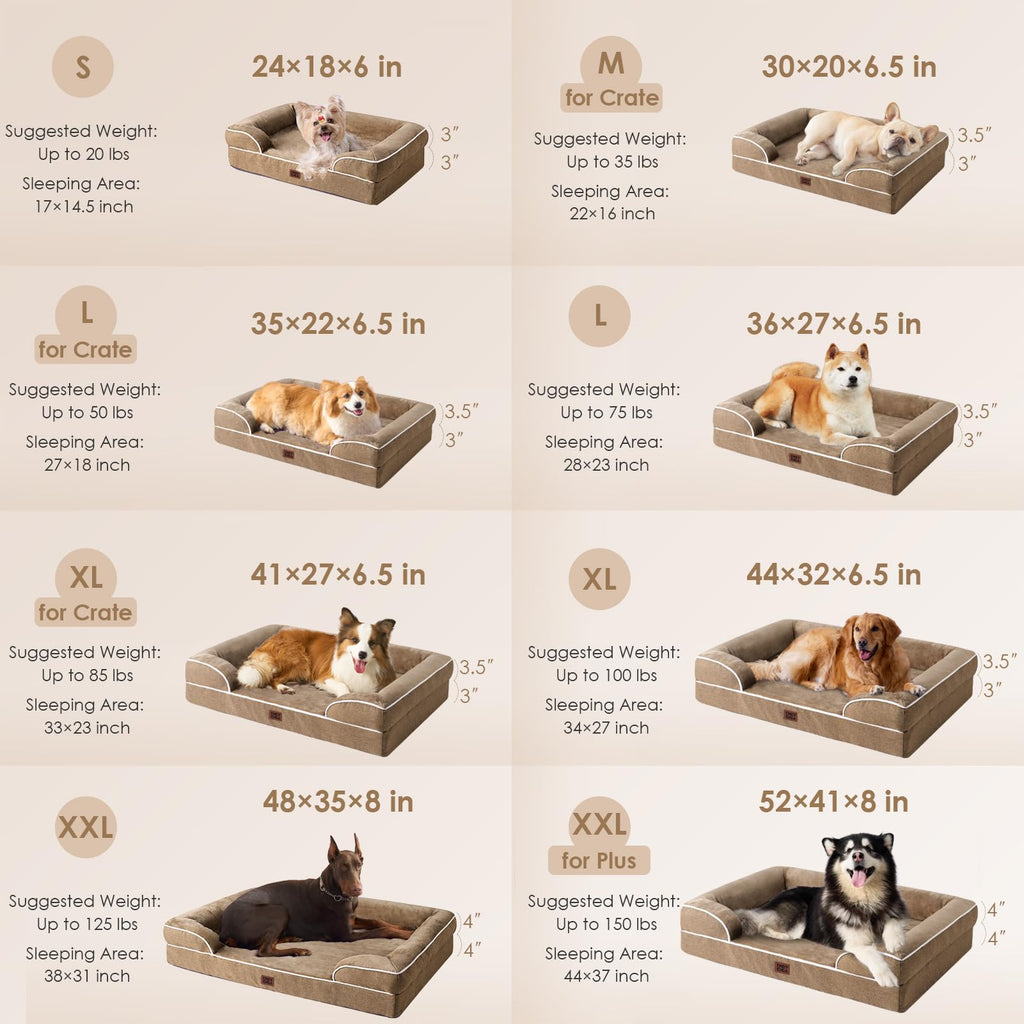 EHEYCIGA Orthopedic Dog Bed for Large Dogs — Waterproof Memory Foam, Washable Cover, Non-Slip, Camel