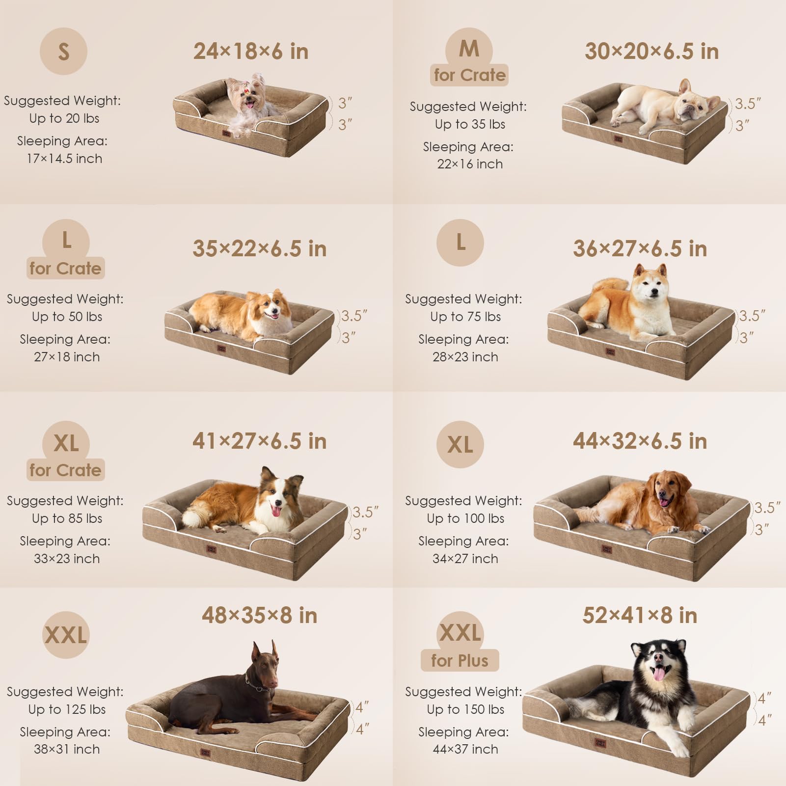 EHEYCIGA Orthopedic Dog Bed for Large Dogs — Waterproof Memory Foam, Washable Cover, Non-Slip, Camel