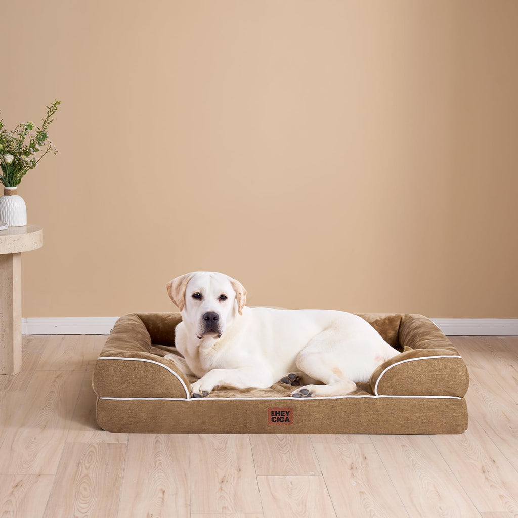 EHEYCIGA Orthopedic Dog Bed for Large Dogs — Waterproof Memory Foam, Washable Cover, Non-Slip, Camel