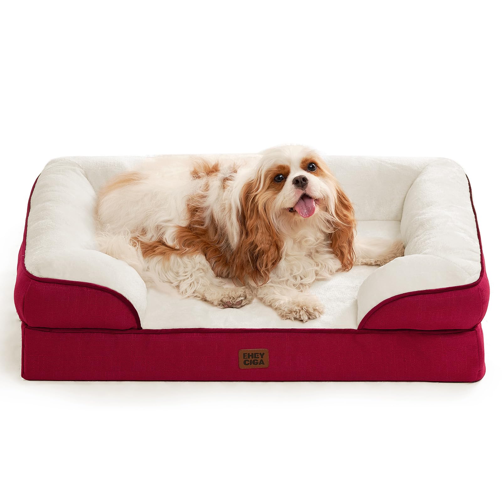 EHEYCIGA Orthopedic Large Dog Bed – Waterproof Memory Foam with Sides and Washable Cover | Red