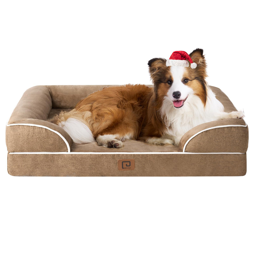 EHEYCIGA Orthopedic Dog Bed for Large Dogs — Waterproof Memory Foam, Washable Cover, Non-Slip, Camel