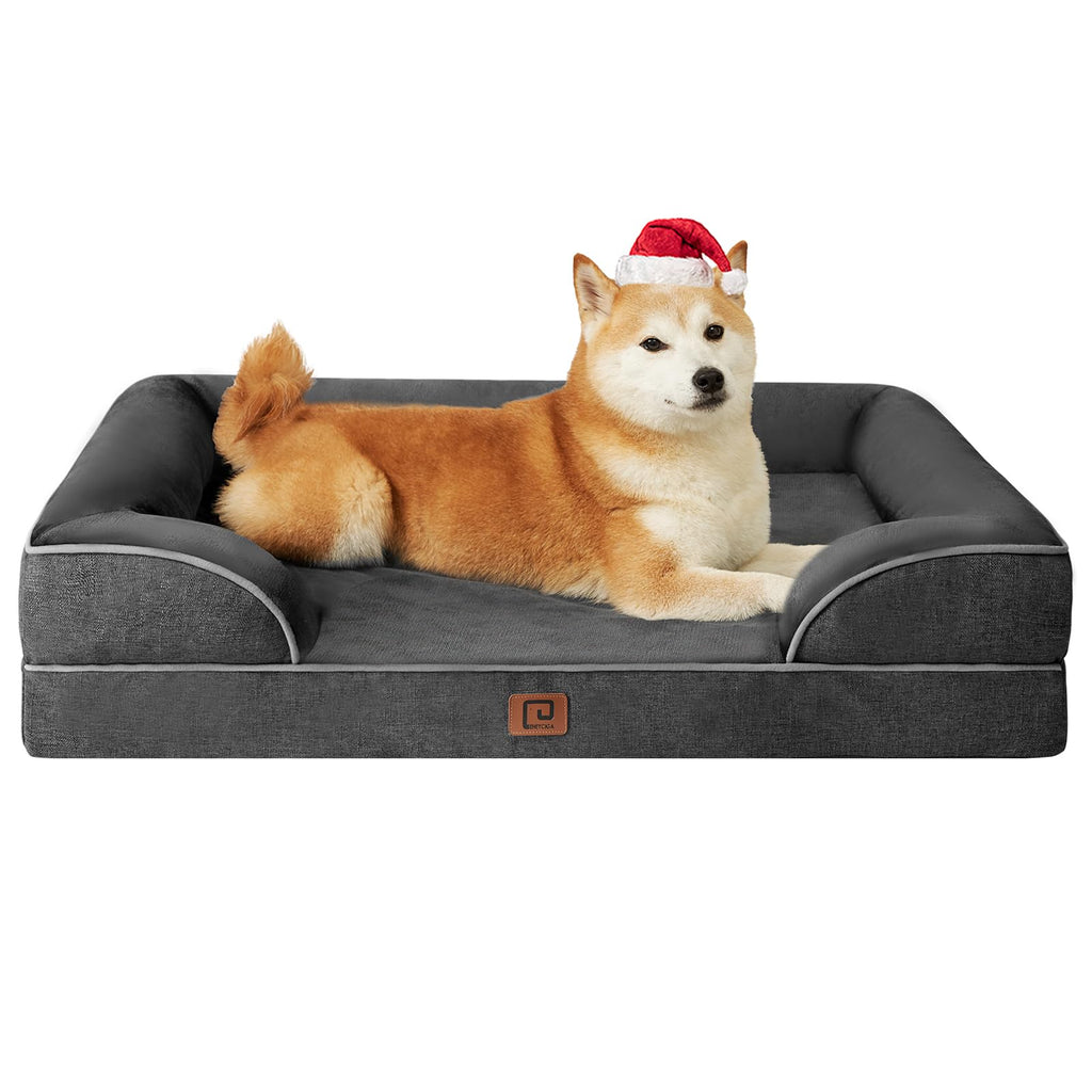 EHEYCIGA Orthopedic Dog Bed for Large Dogs | Waterproof Memory Foam & Bolsters