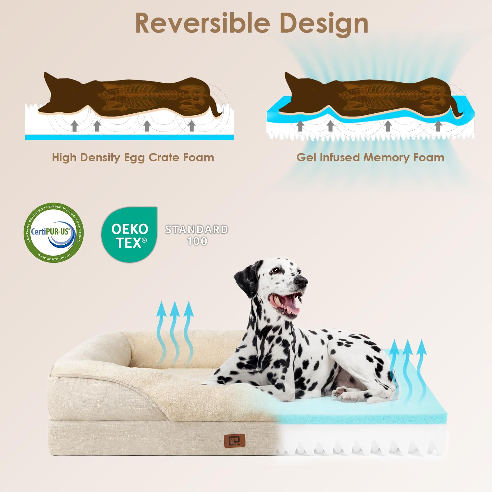 EHEYCIGA Memory Foam Dog Bed for Medium Dogs | Orthopedic Sofa Bed with Waterproof Top