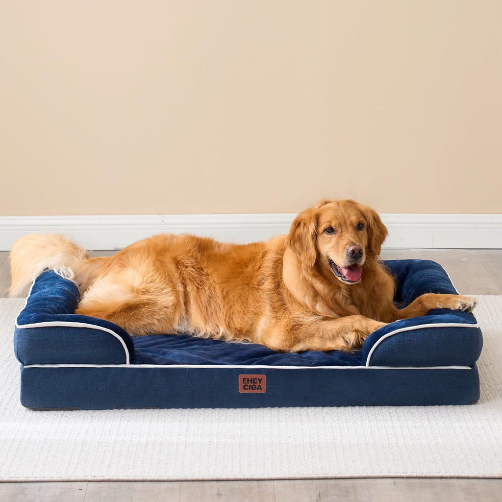 EHEYCIGA Orthopedic Dog Bed for Extra Large Dogs — Waterproof Memory Foam XXL Bed with 3-Sided Bolsters