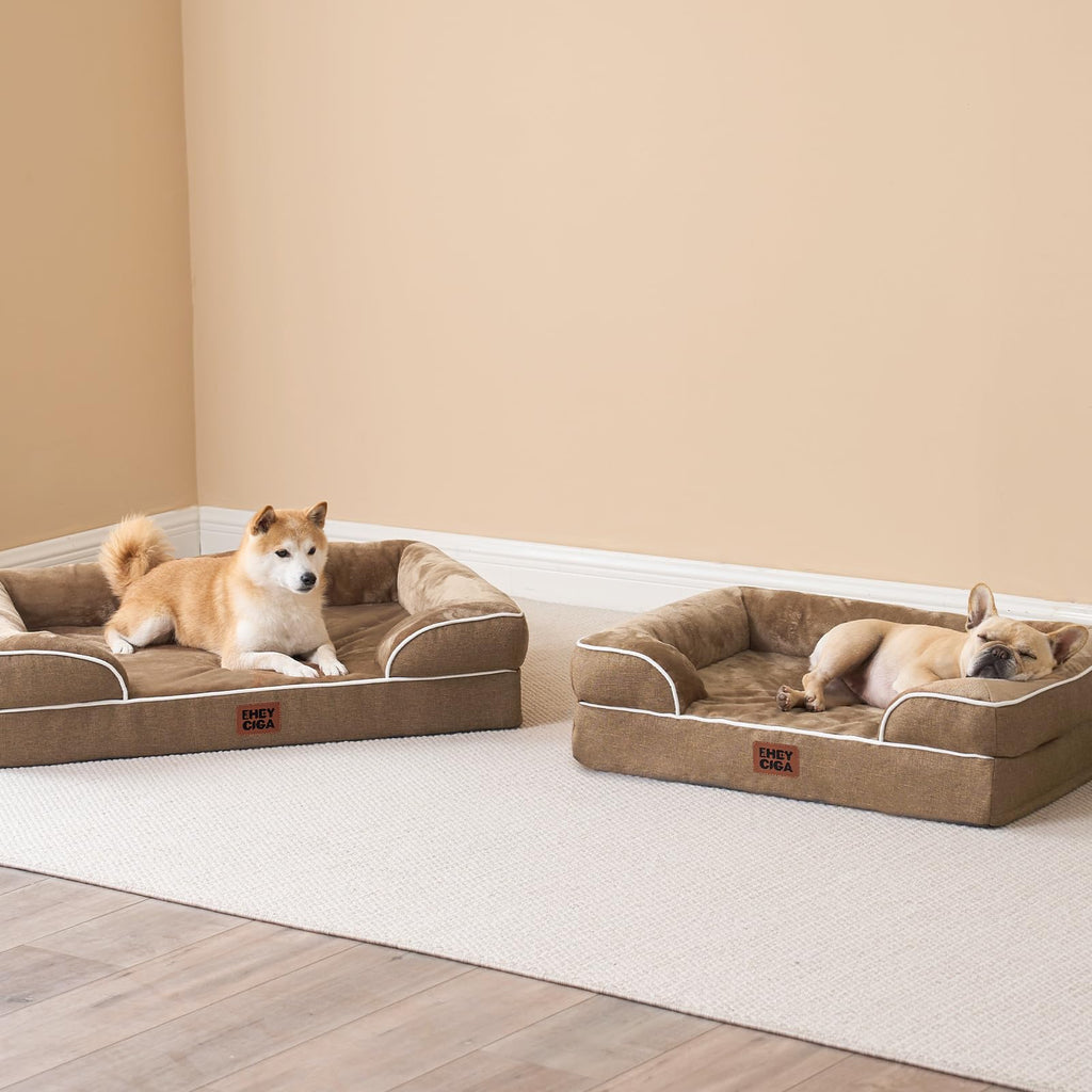 EHEYCIGA Orthopedic Dog Bed for Large Dogs — Waterproof Memory Foam, Washable Cover, Non-Slip, Camel
