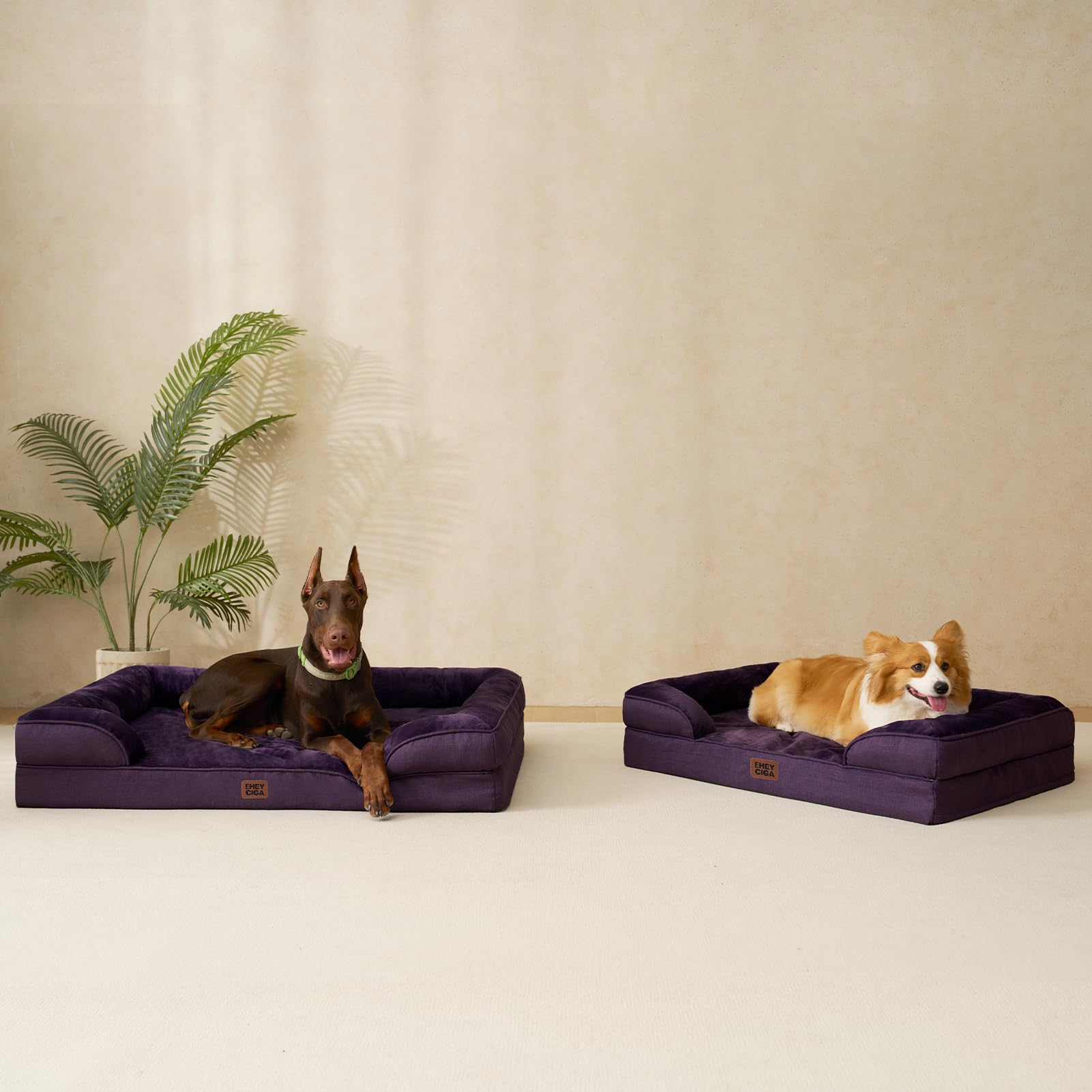 EHEYCIGA Orthopedic Large Dog Bed — Memory Foam, Waterproof Cover, Egg-Crate Foam, Purple