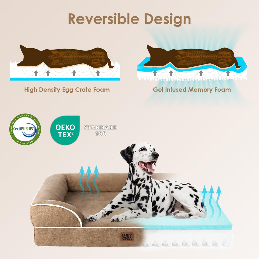 EHEYCIGA Orthopedic Dog Bed for Large Dogs — Waterproof Memory Foam, Washable Cover, Non-Slip, Camel