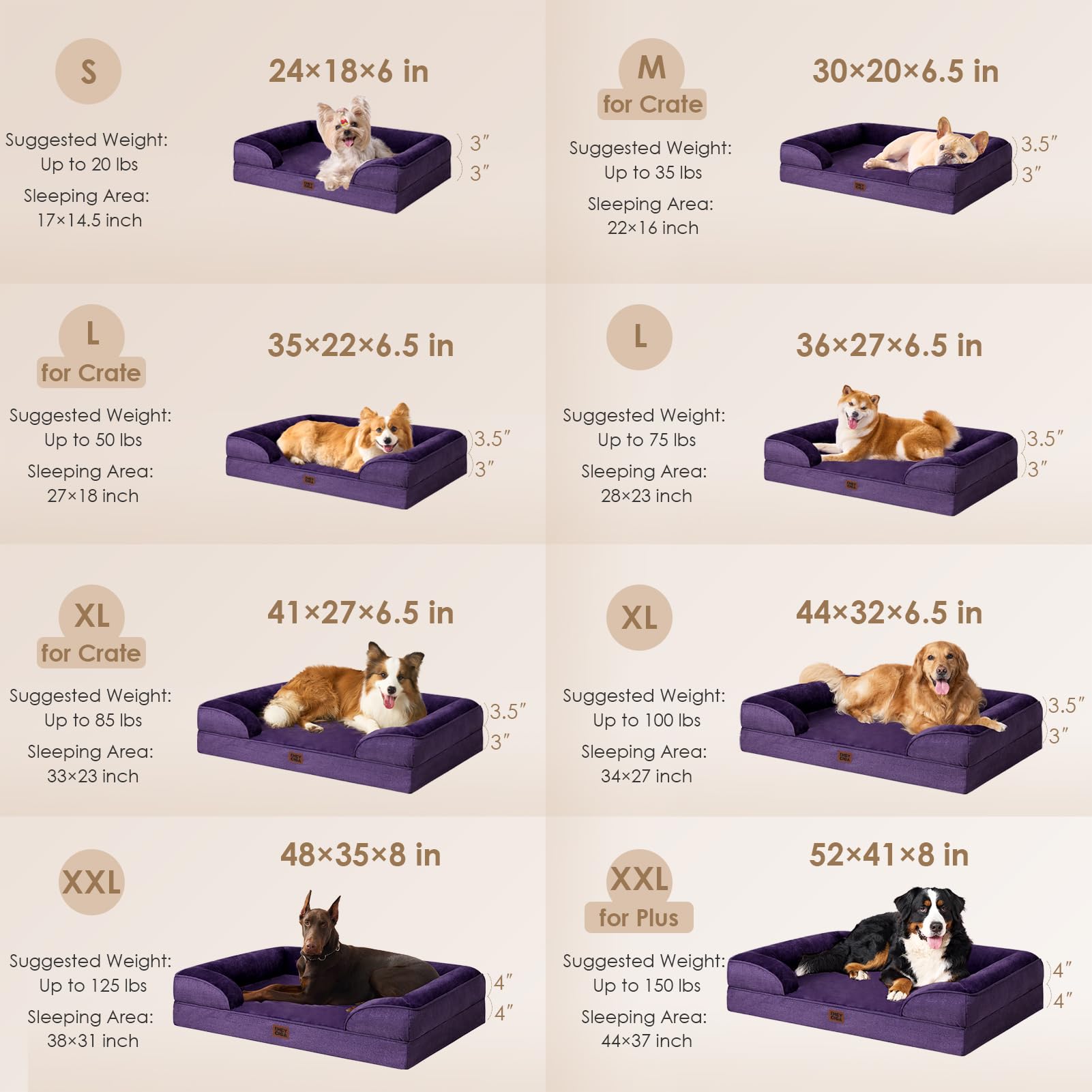 EHEYCIGA Orthopedic Large Dog Bed — Memory Foam, Waterproof Cover, Egg-Crate Foam, Purple