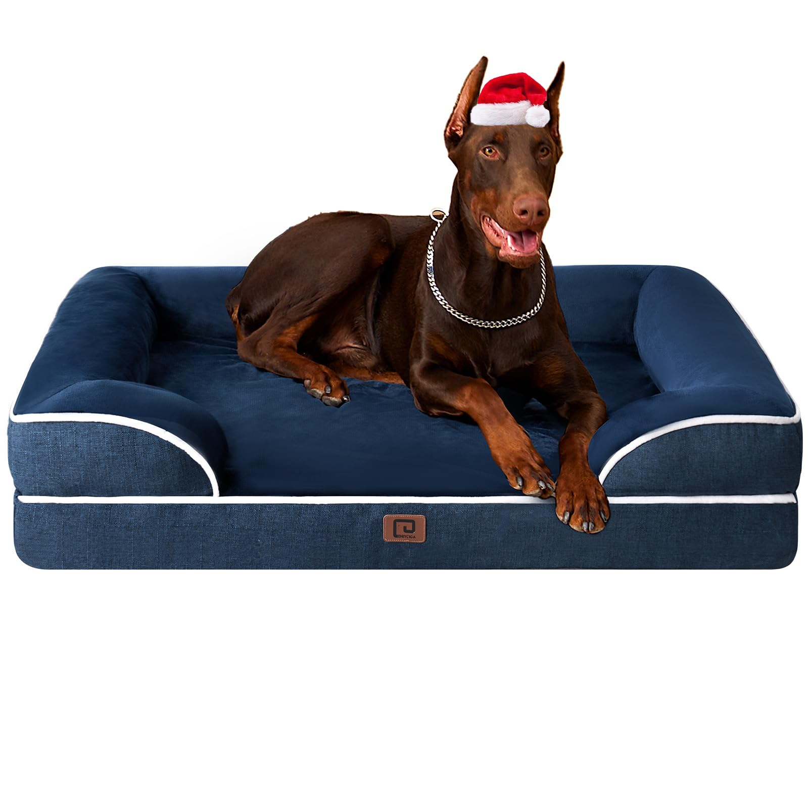 EHEYCIGA Orthopedic Dog Bed for Extra Large Dogs — Waterproof Memory Foam XXL Bed with 3-Sided Bolsters