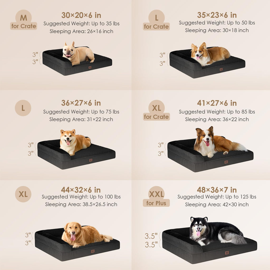 EHEYCIGA Memory Foam Dog Bed for Medium Dogs — Orthopedic, Waterproof, Washable Cover, Non-Slip