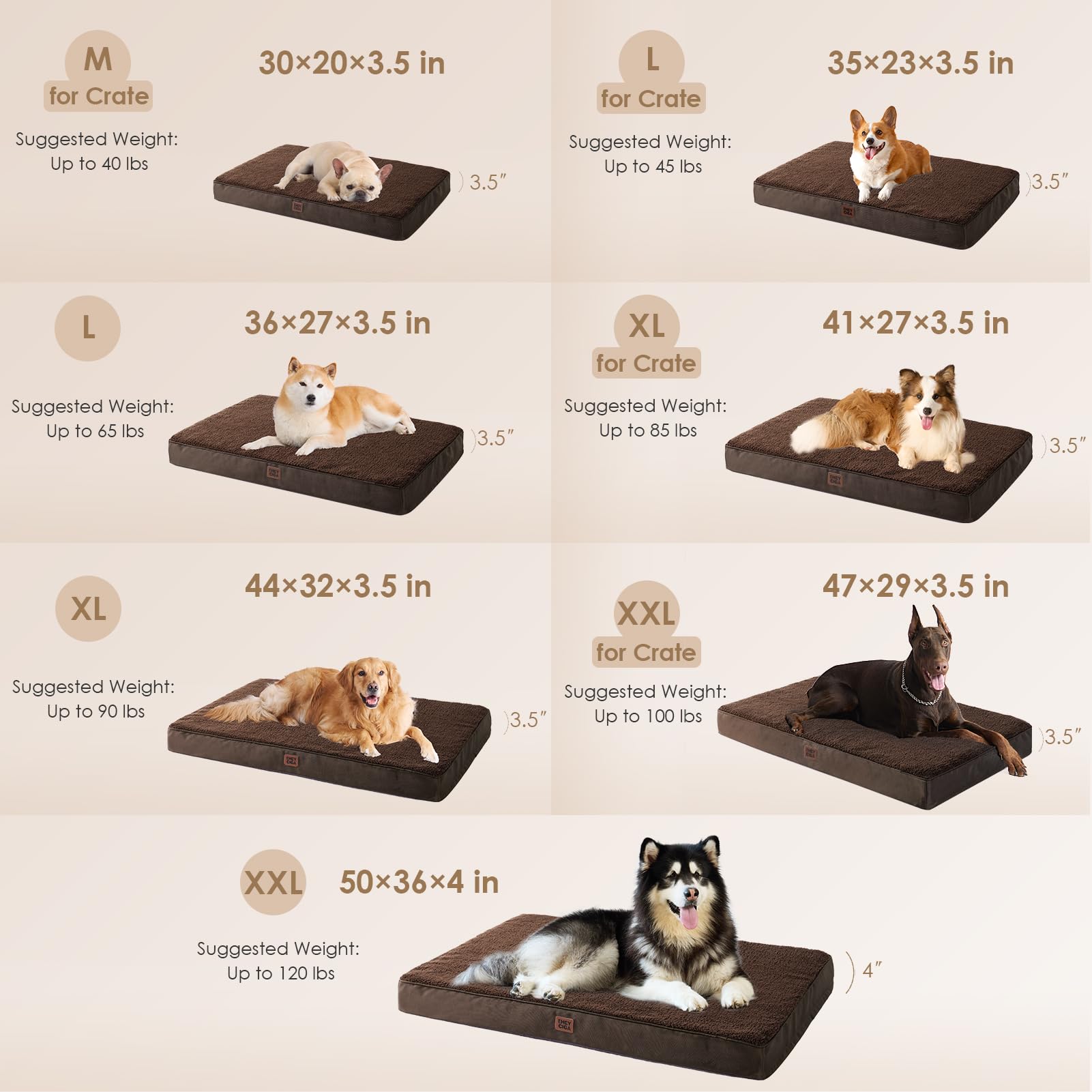 EHEYCIGA Orthopedic XXL Dog Bed for Jumbo Dogs — 47x29, Brown, Removable Cover