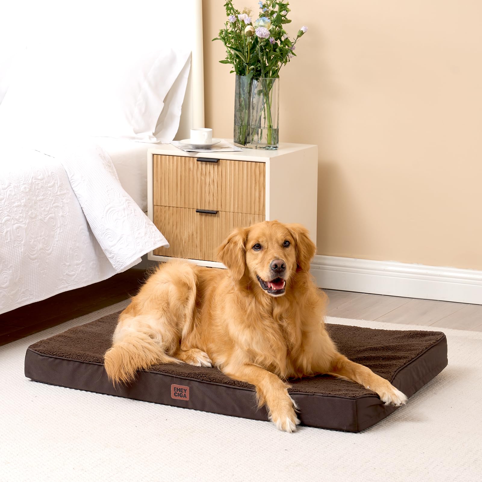 EHEYCIGA Orthopedic XXL Dog Bed for Jumbo Dogs — 47x29, Brown, Removable Cover
