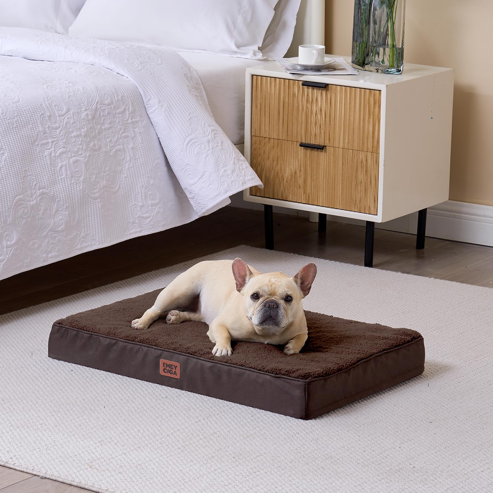 EHEYCIGA Orthopedic XXL Dog Bed for Jumbo Dogs — 47x29, Brown, Removable Cover