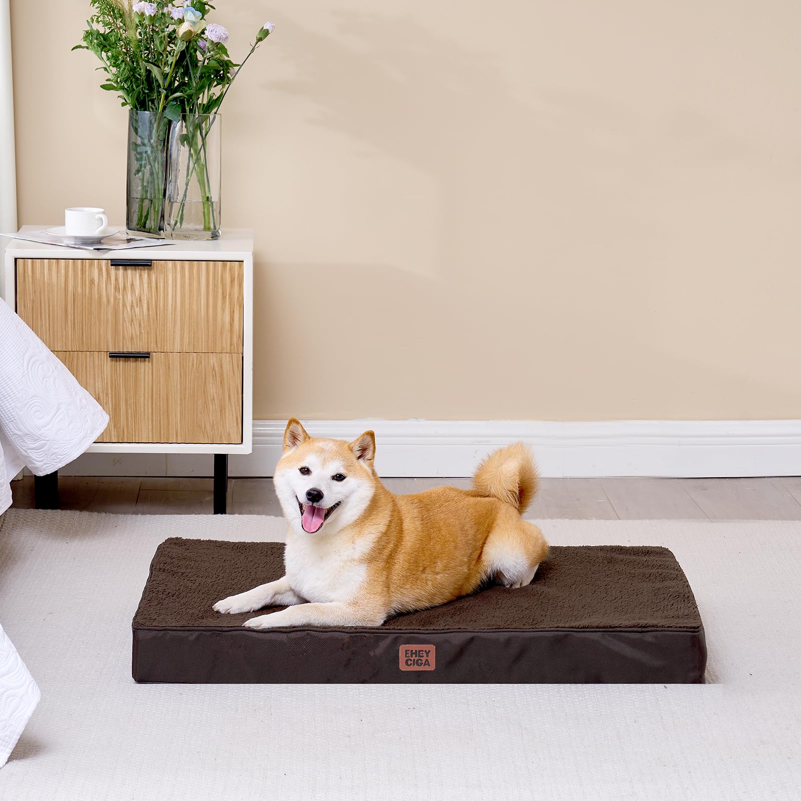 EHEYCIGA Orthopedic XXL Dog Bed for Jumbo Dogs — 47x29, Brown, Removable Cover