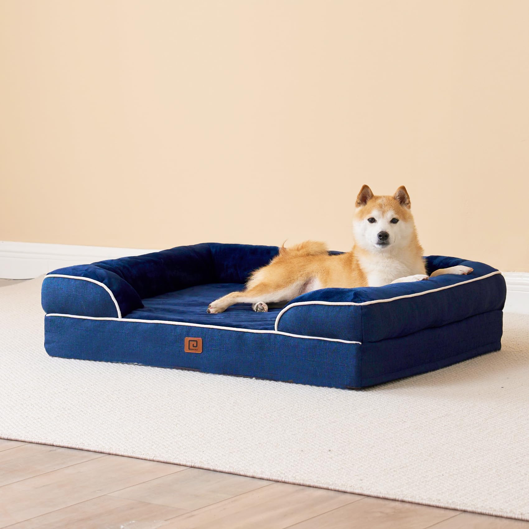 EHEYCIGA Orthopedic Large Dog Bed – Waterproof Memory Foam with 3-Sided Bolsters, Navy