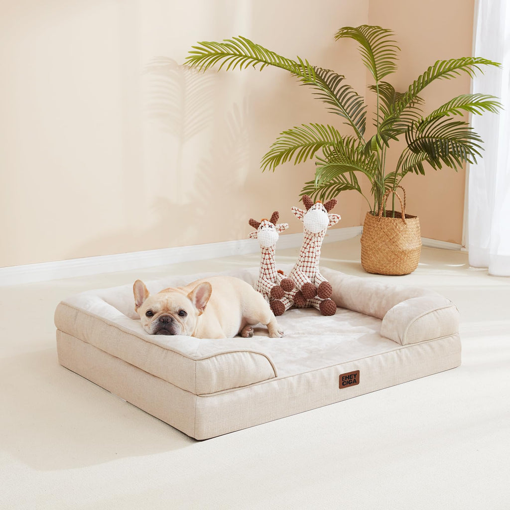 EHEYCIGA Orthopedic XXL Dog Bed – Waterproof Memory Foam, 3-Sided Bolsters, Non-Slip Bottom