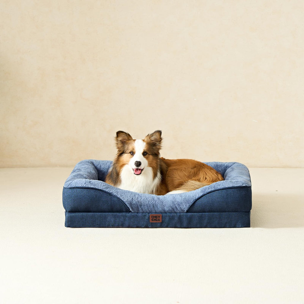 EHEYCIGA Memory Foam Large Dog Bed — Orthopedic Sofa with Waterproof Top, Navy (36x27x7)