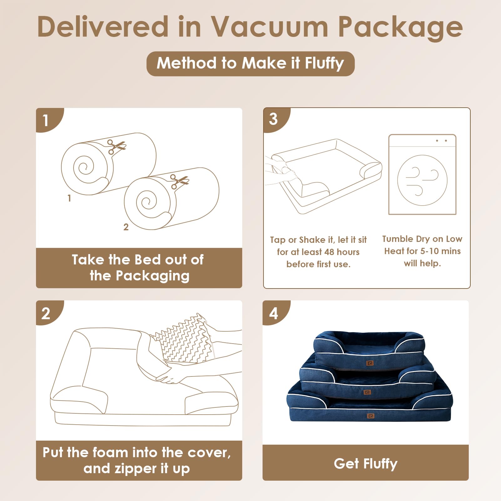 EHEYCIGA Orthopedic Large Dog Bed – Waterproof Memory Foam with 3-Sided Bolsters, Navy