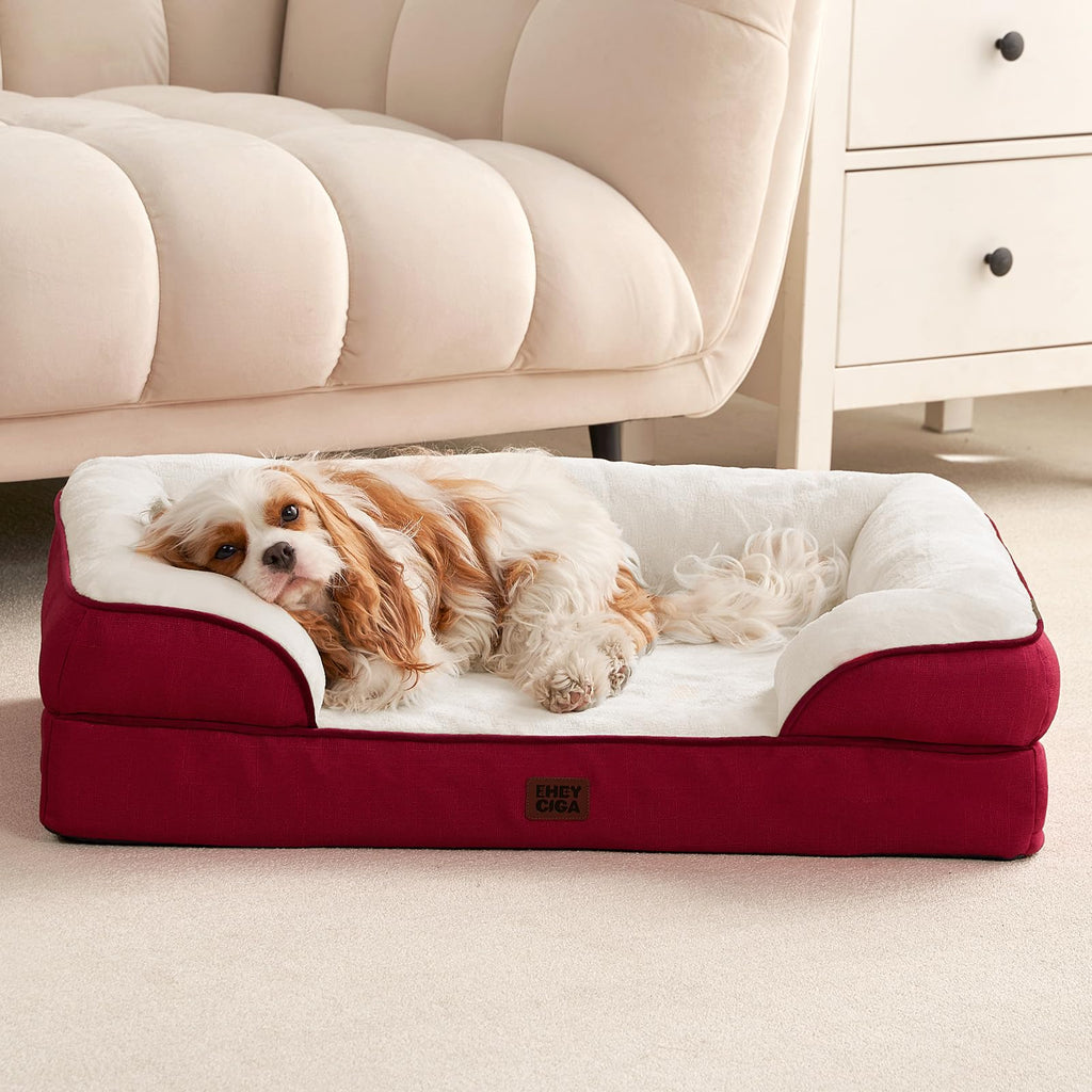 EHEYCIGA Orthopedic Large Dog Bed – Waterproof Memory Foam with Sides and Washable Cover | Red