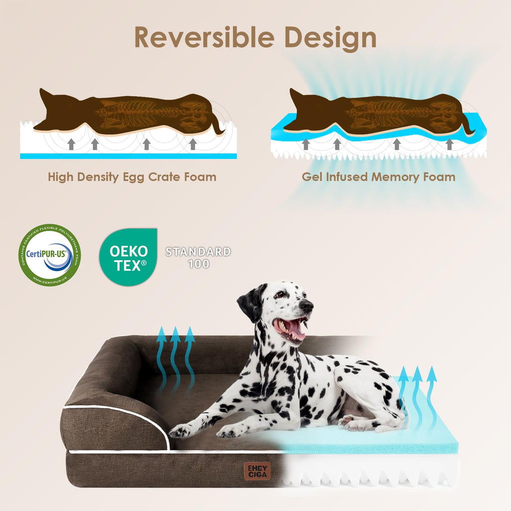 EHEYCIGA Orthopedic Large Dog Bed – Waterproof Memory Foam with Side Bolsters & Washable Cover