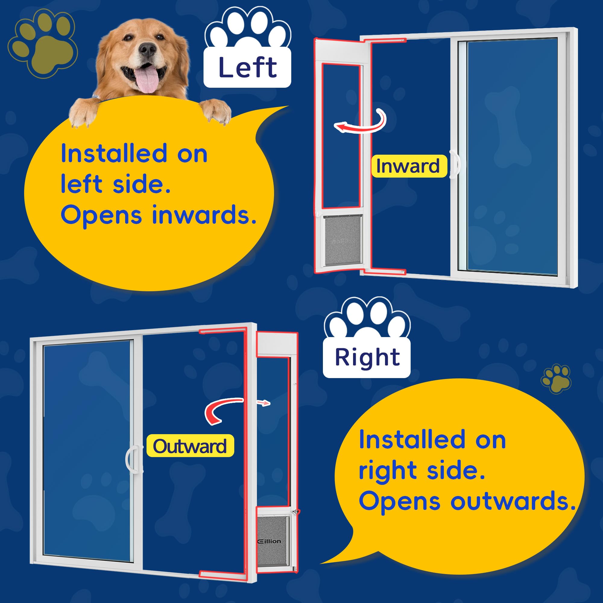 Eillion Large Dog Door for Sliding Glass Doors – Adjustable 75 7/8 to 81 Inches Height, All-Metal Frame