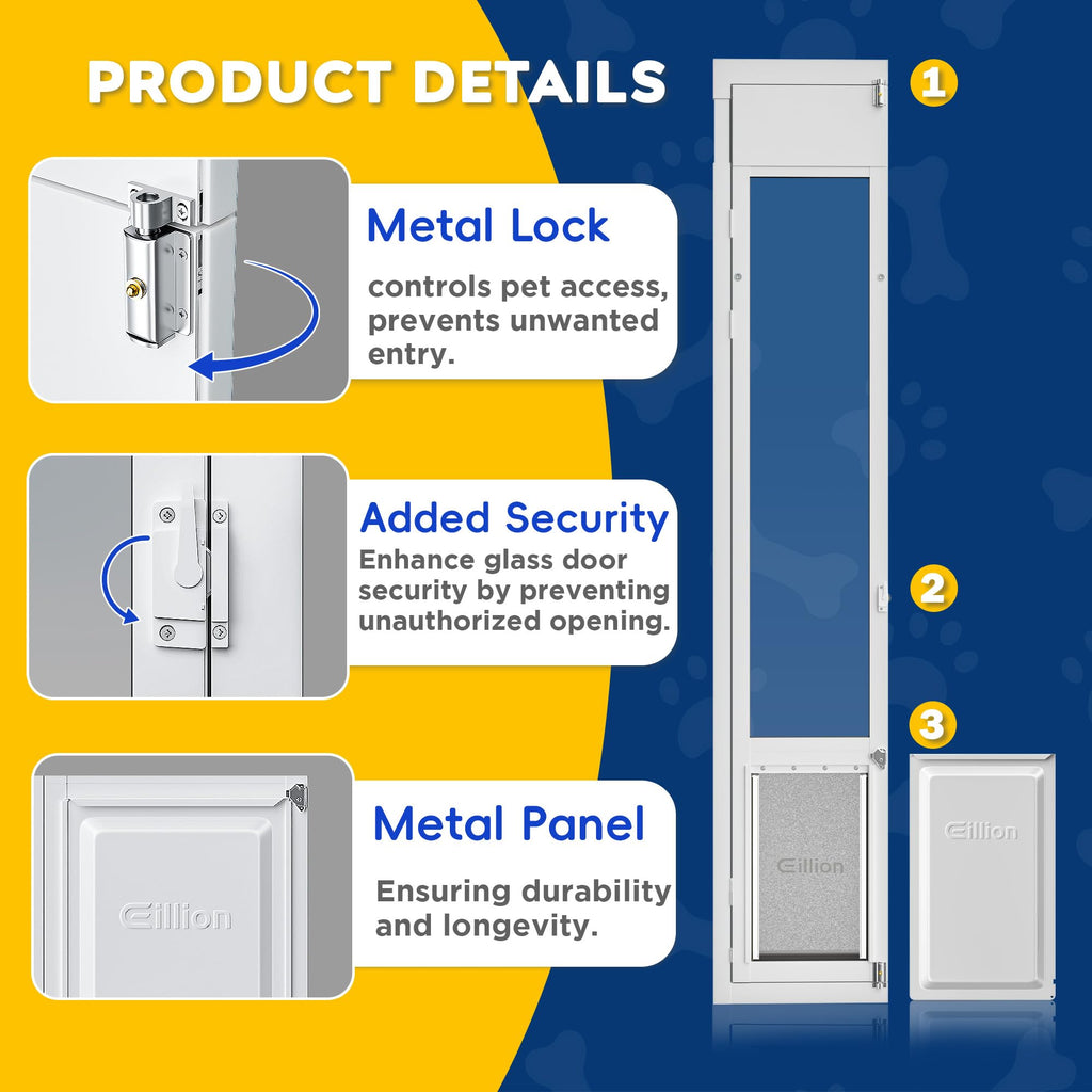 Eillion Large Dog Door for Sliding Glass Doors – Adjustable 75 7/8 to 81 Inches Height, All-Metal Frame