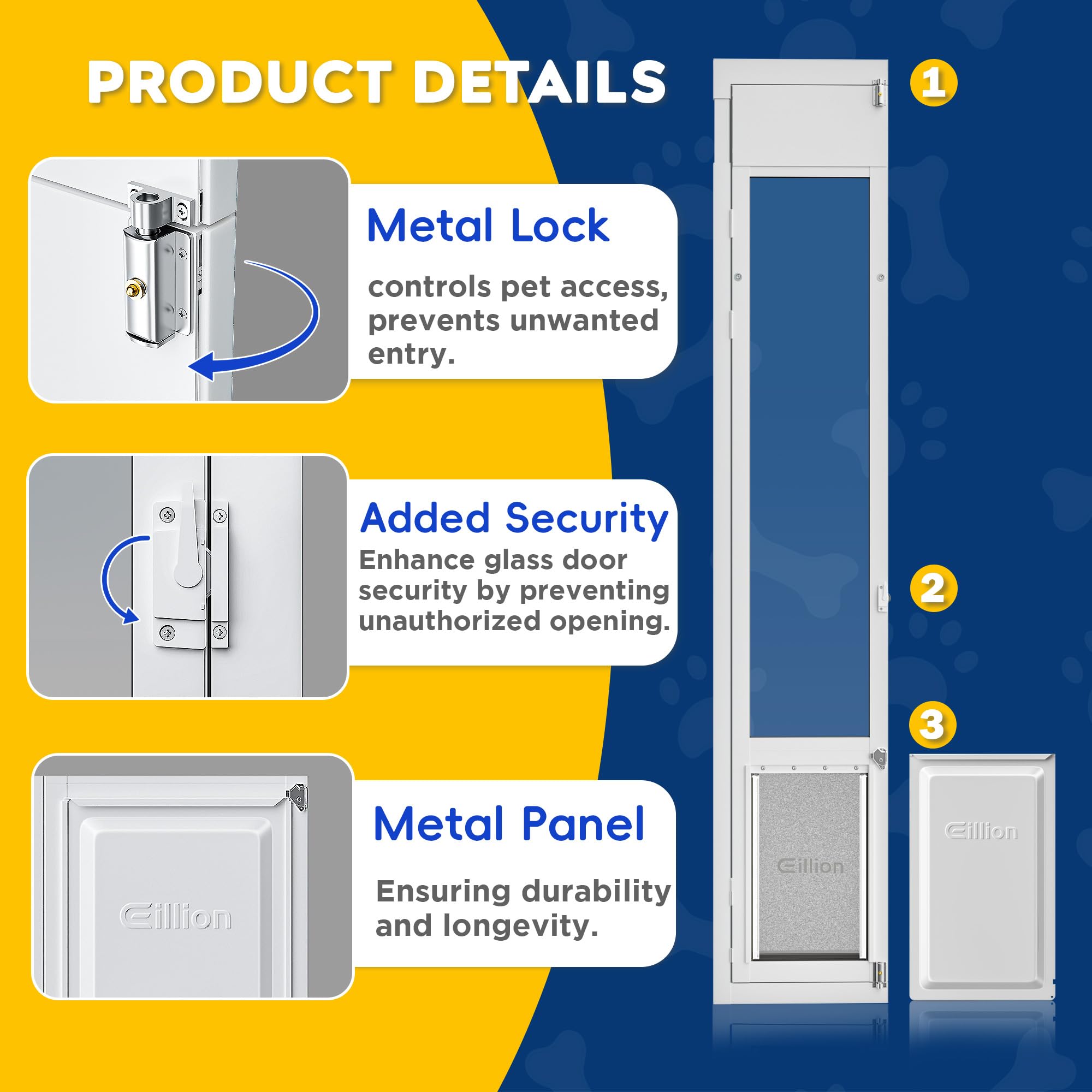 Eillion Large Dog Door for Sliding Glass Doors – Adjustable 75 7/8 to 81 Inches Height, All-Metal Frame