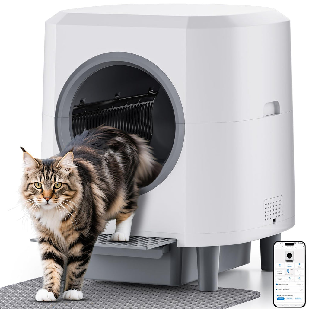 Ellenpent Automatic Litter Box – Self-Cleaning, Odor Control, 90L Capacity with APP & Safety Sensor