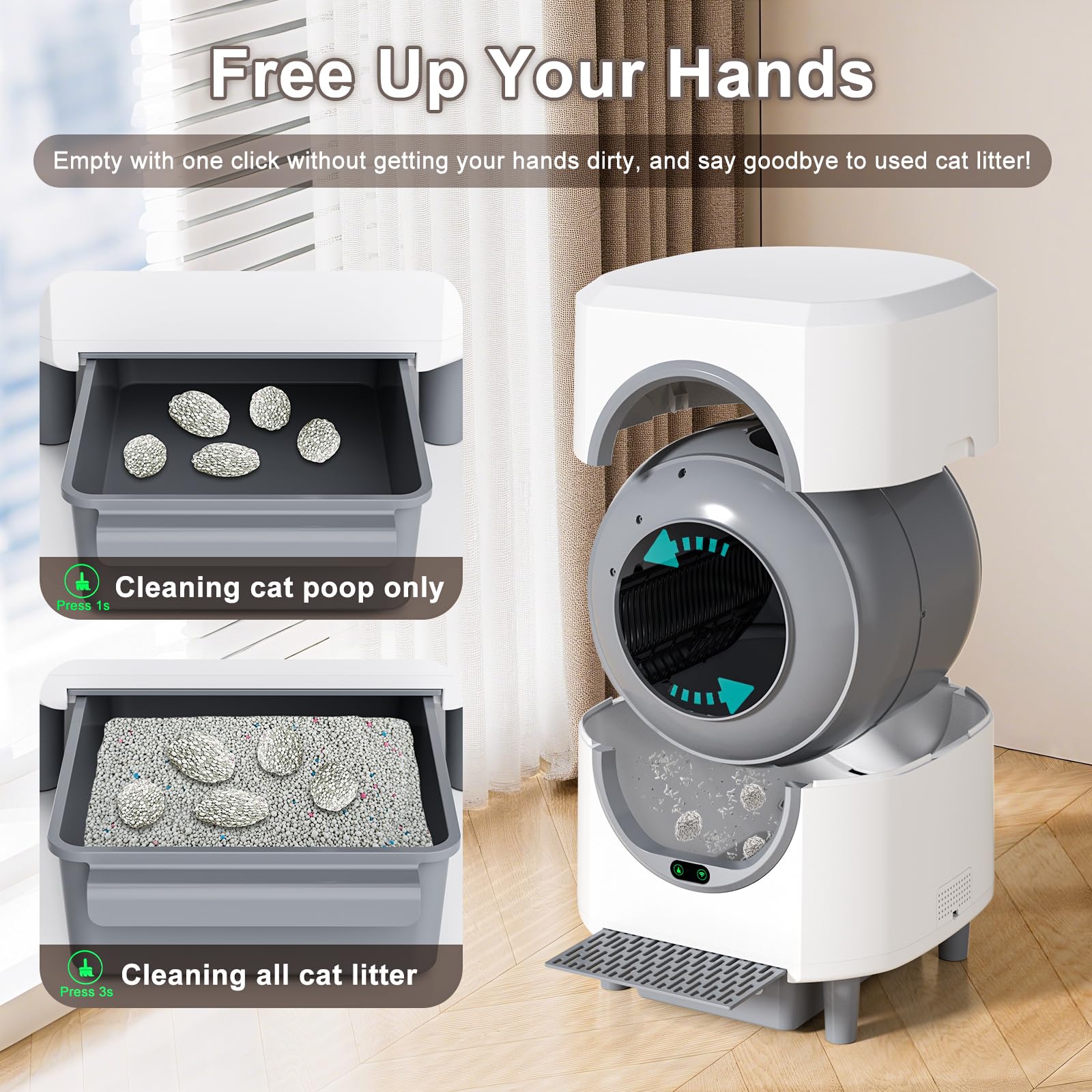 Ellenpent Automatic Litter Box – Self-Cleaning, Odor Control, 90L Capacity with APP & Safety Sensor