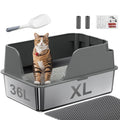 Ellenpent XL Non-stick Stainless Steel Litter Box – Large-Capacity, Side-Opening, Gray