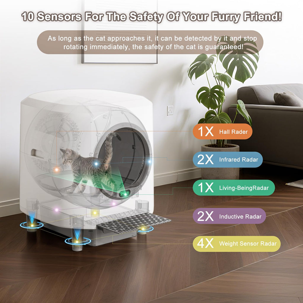 Ellenpent Automatic Litter Box – Self-Cleaning, Odor Control, 90L Capacity with APP & Safety Sensor